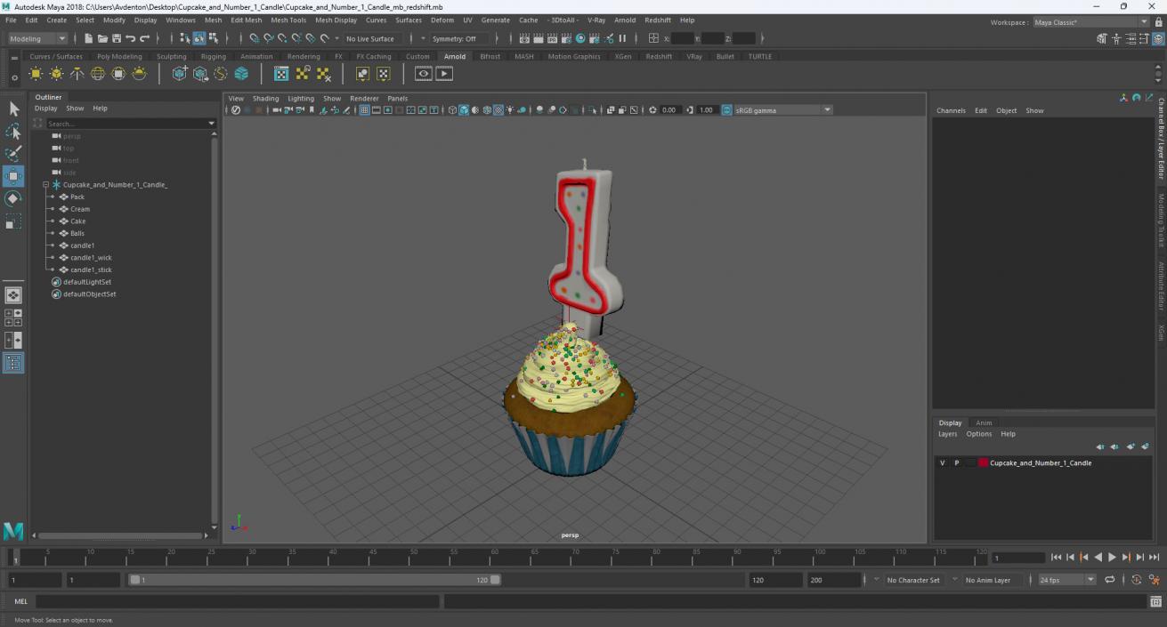 Cupcake and Number 1 Candle 3D