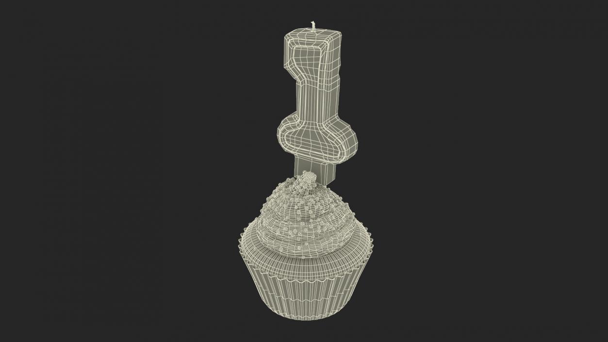 Cupcake and Number 1 Candle 3D