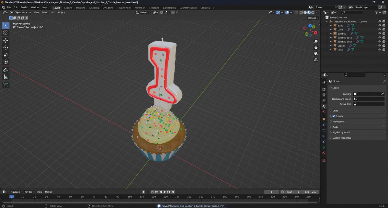 Cupcake and Number 1 Candle 3D