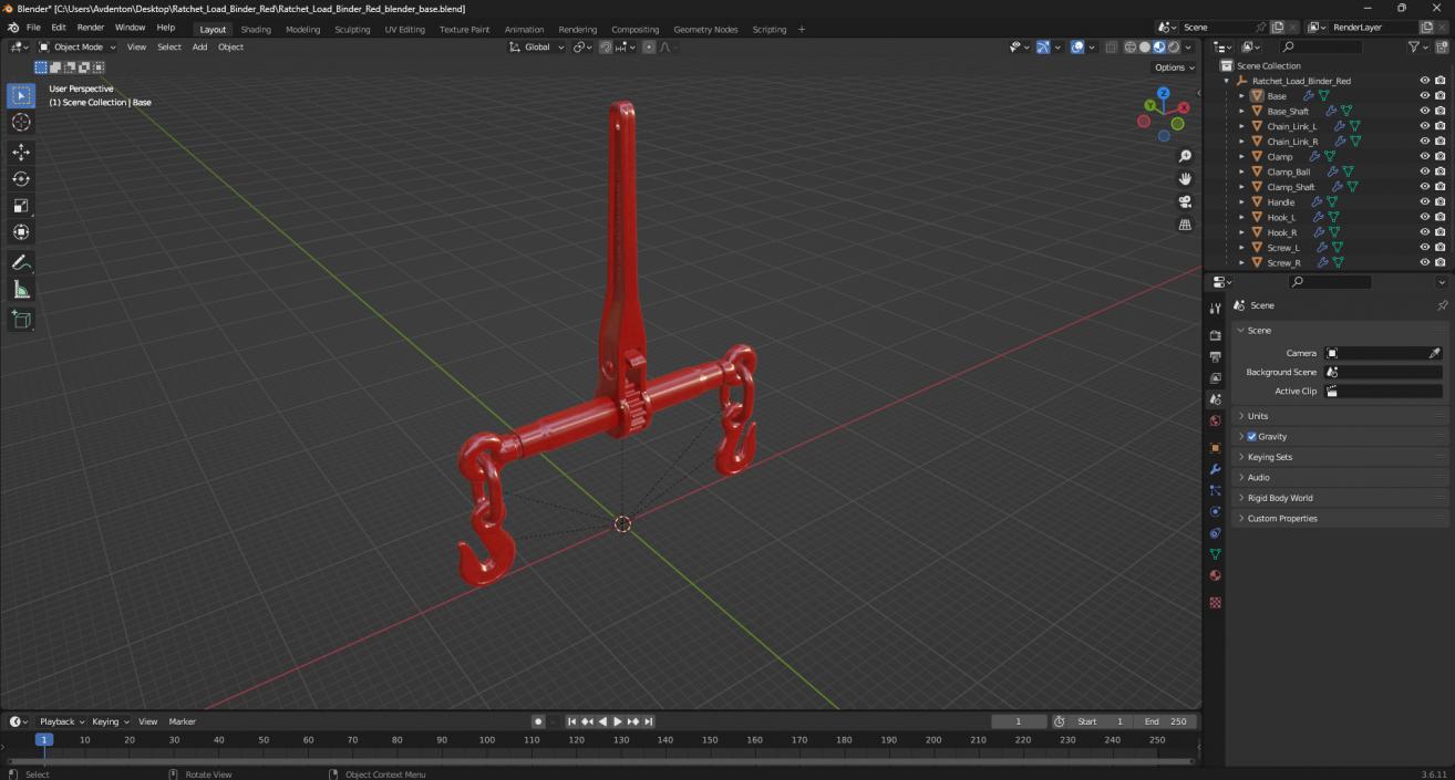 3D model Ratchet Load Binder Red 2