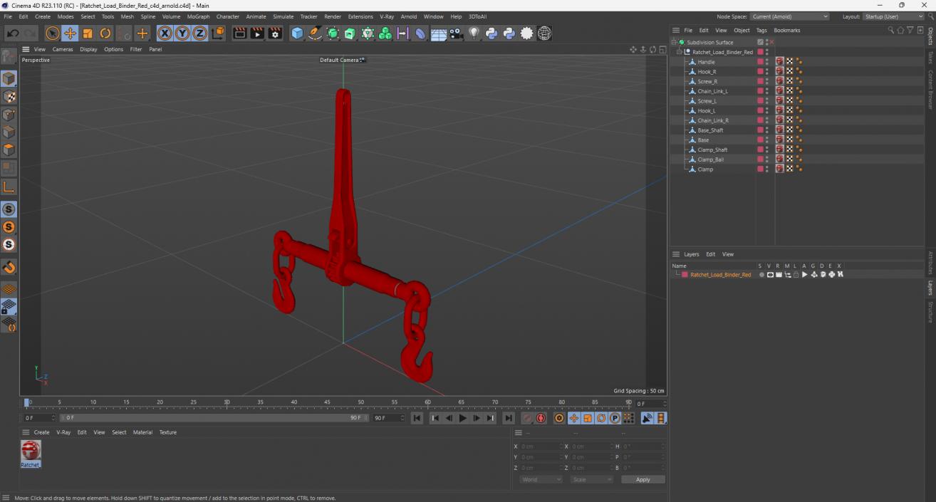 3D model Ratchet Load Binder Red 2