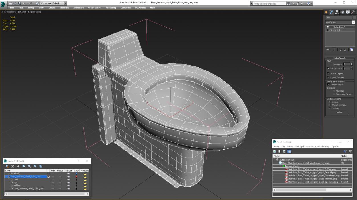 3D Floor Stainless Steel Toilet Used model