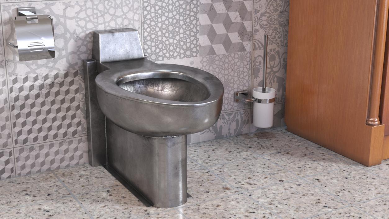 3D Floor Stainless Steel Toilet Used model