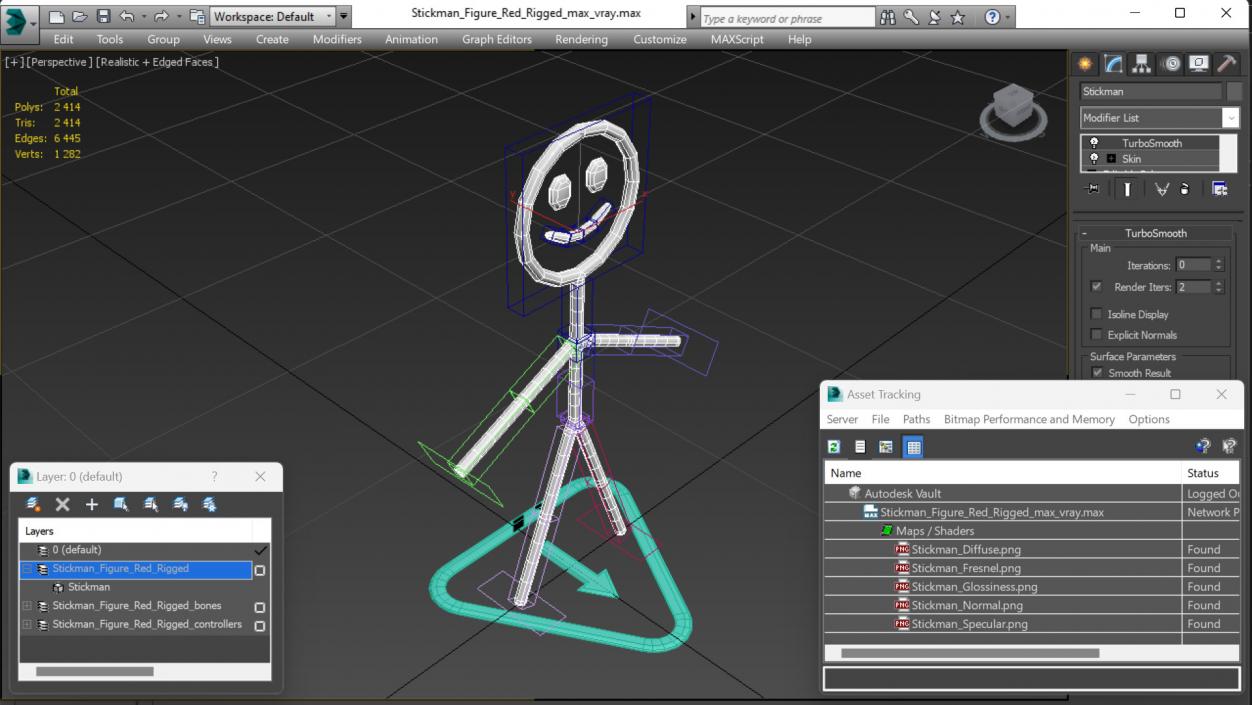 3D model Stickman Figure Red Rigged for Maya