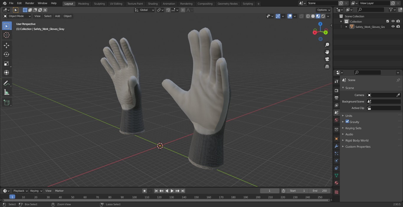 3D Safety Work Gloves Gray model