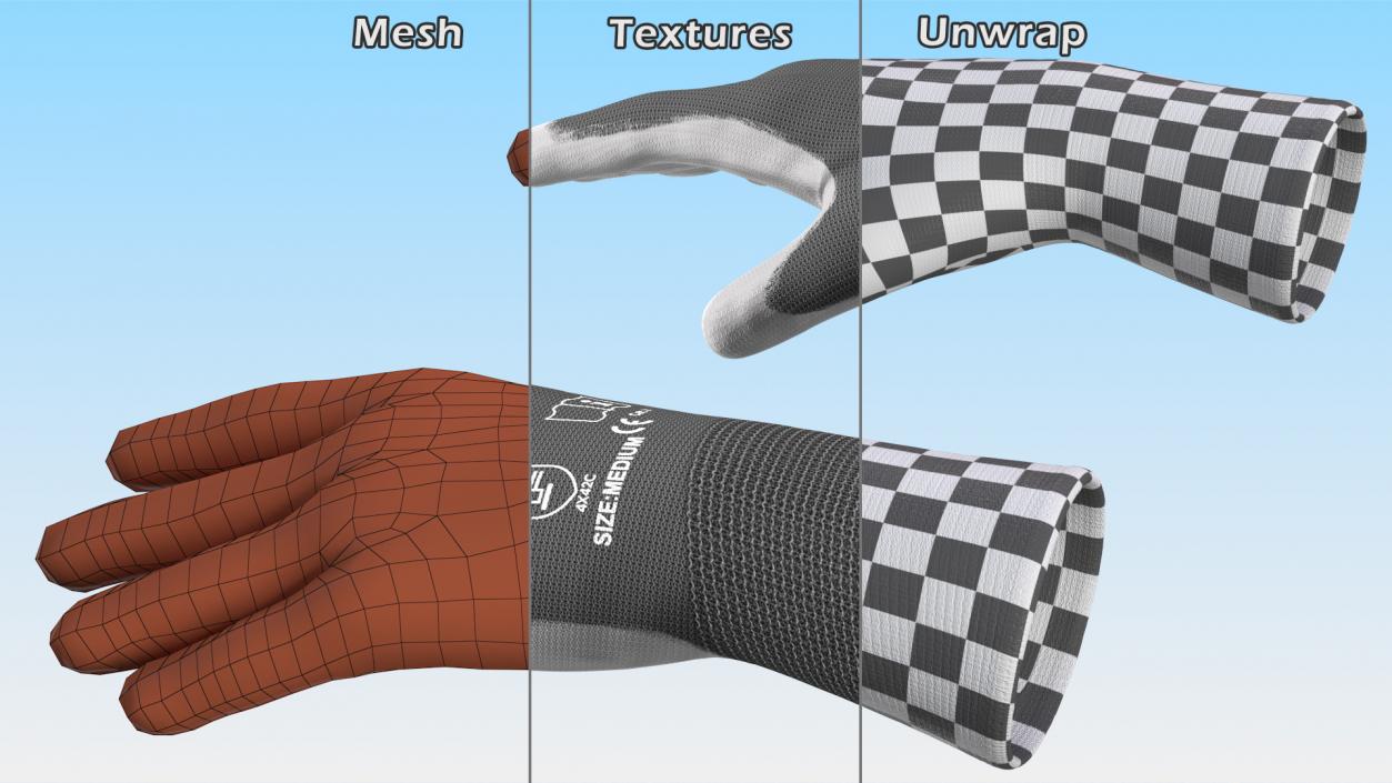 3D Safety Work Gloves Gray model