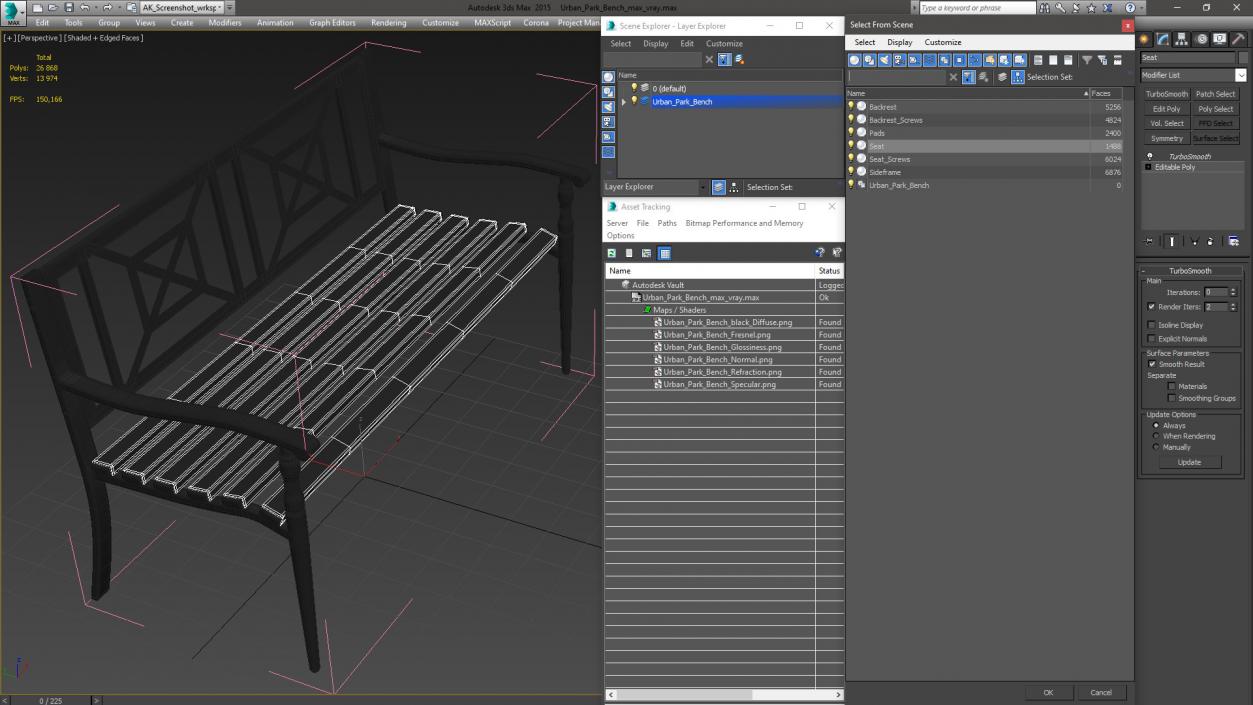 3D Urban Park Bench 2 model