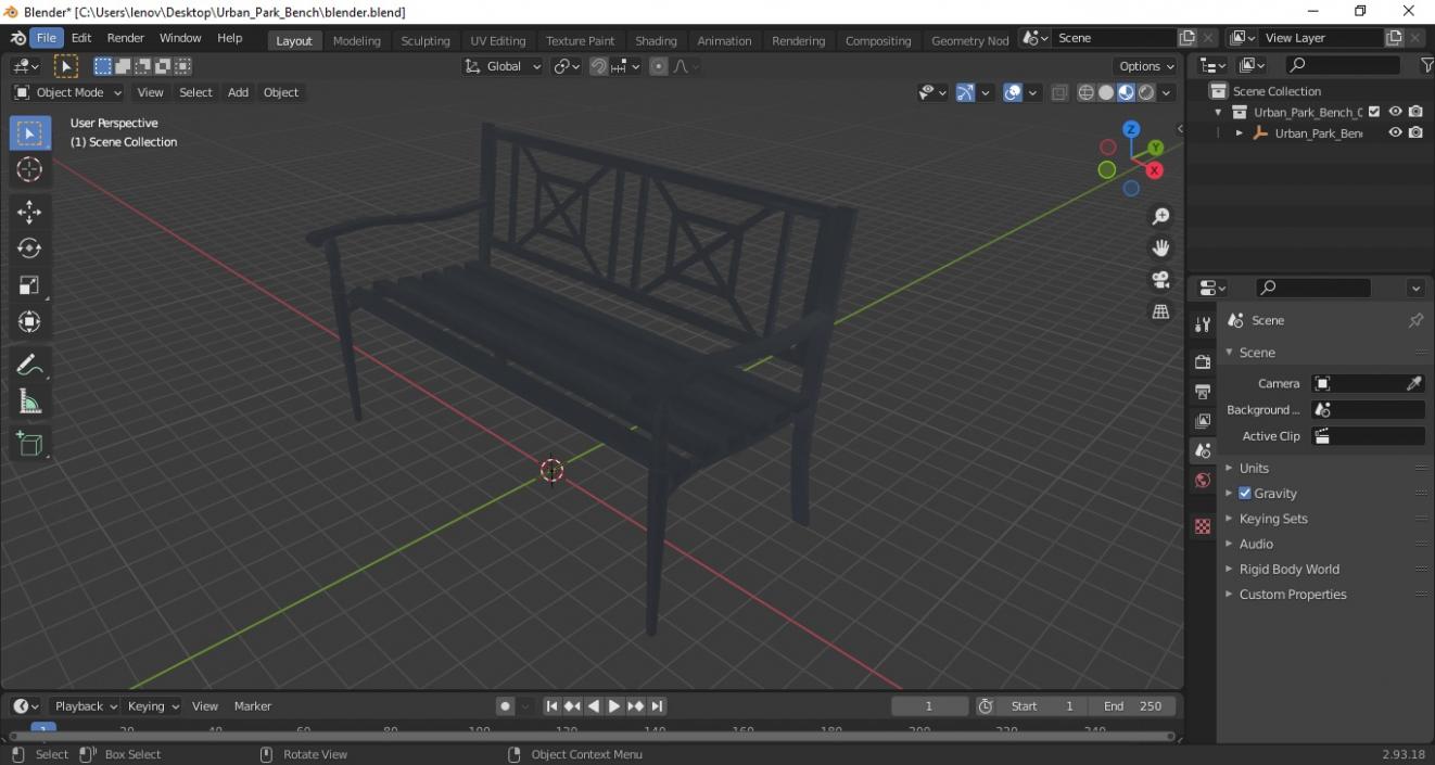 3D Urban Park Bench 2 model