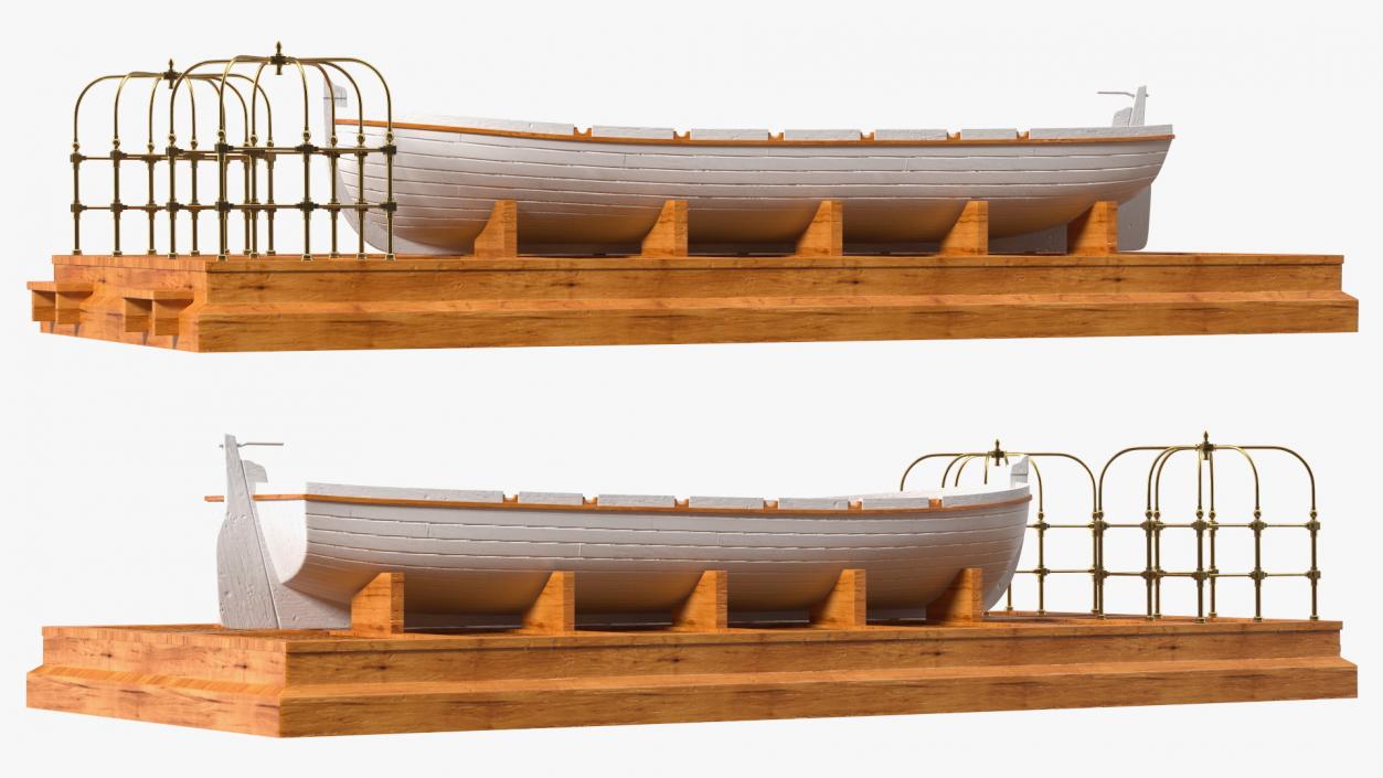 3D Old Wooden Boat on Deck model