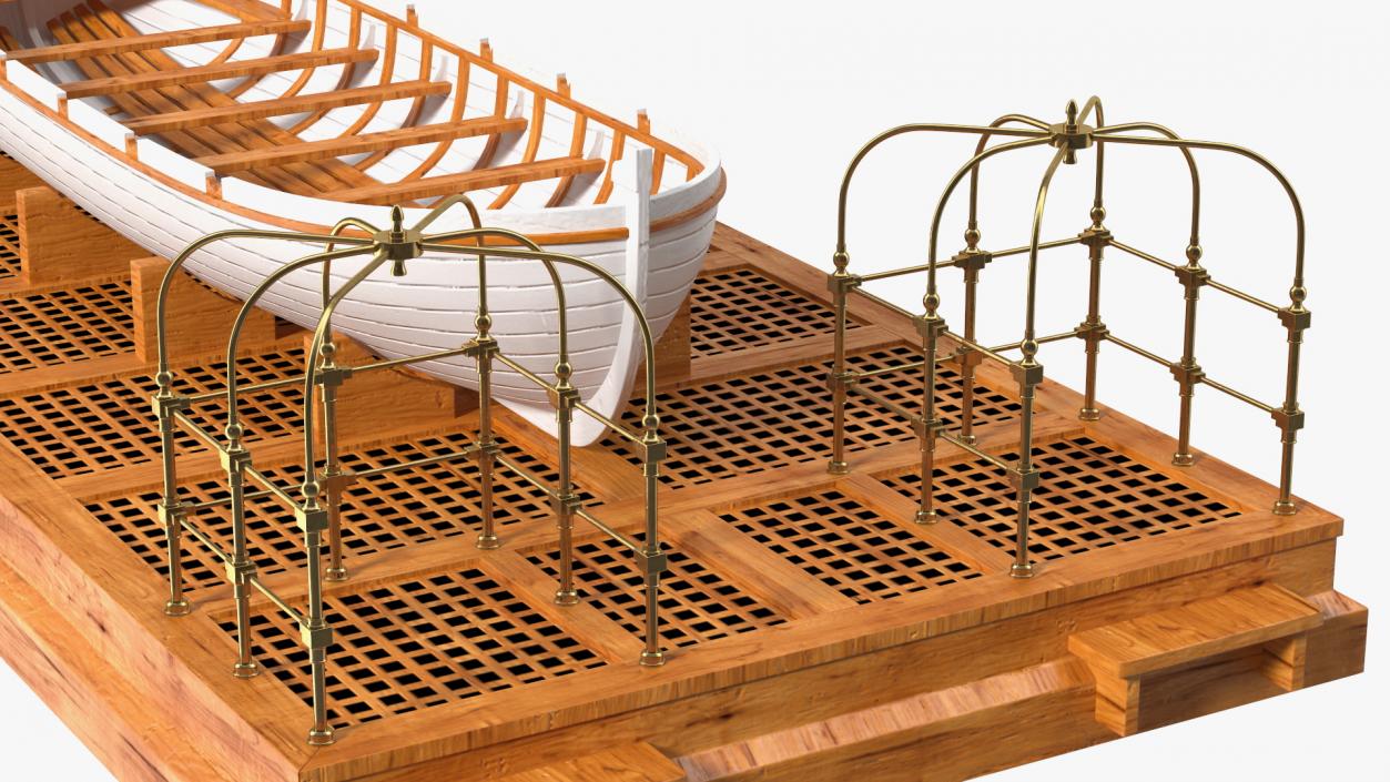 3D Old Wooden Boat on Deck model