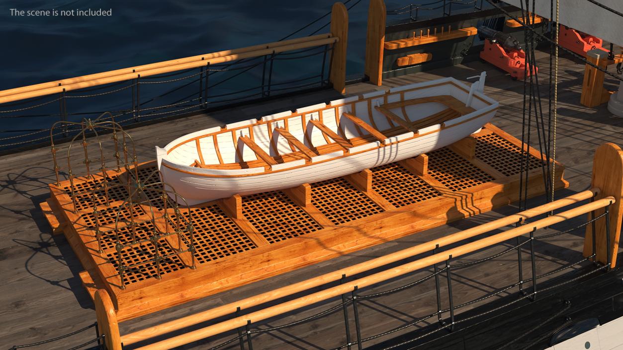 3D Old Wooden Boat on Deck model