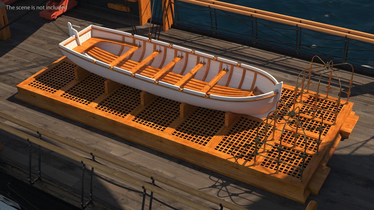 3D Old Wooden Boat on Deck model