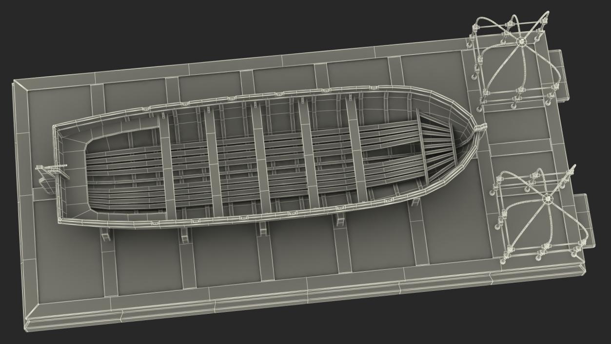 3D Old Wooden Boat on Deck model