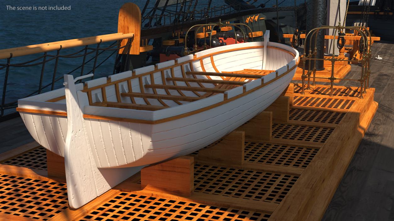 3D Old Wooden Boat on Deck model