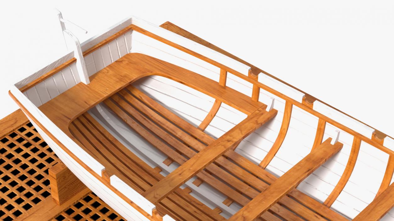 3D Old Wooden Boat on Deck model