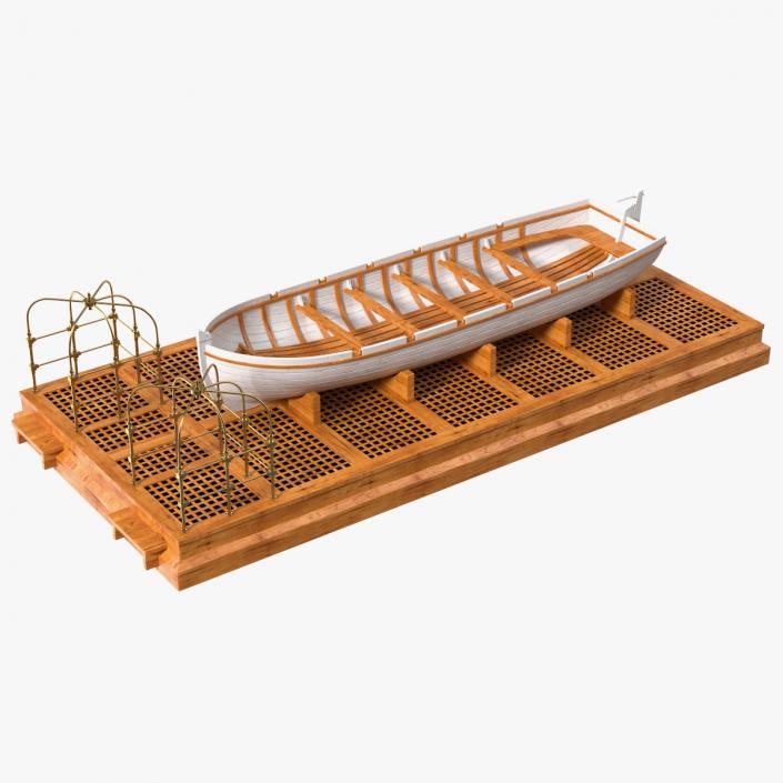 3D Old Wooden Boat on Deck model