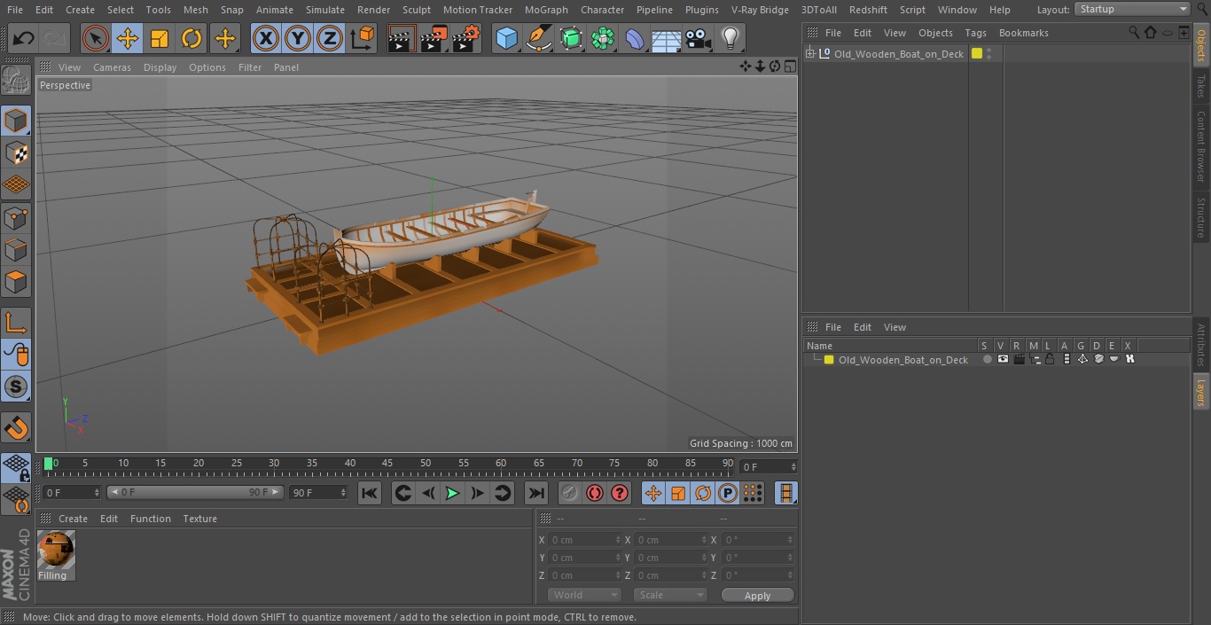 3D Old Wooden Boat on Deck model