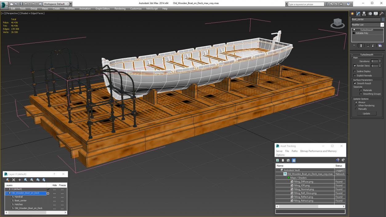 3D Old Wooden Boat on Deck model