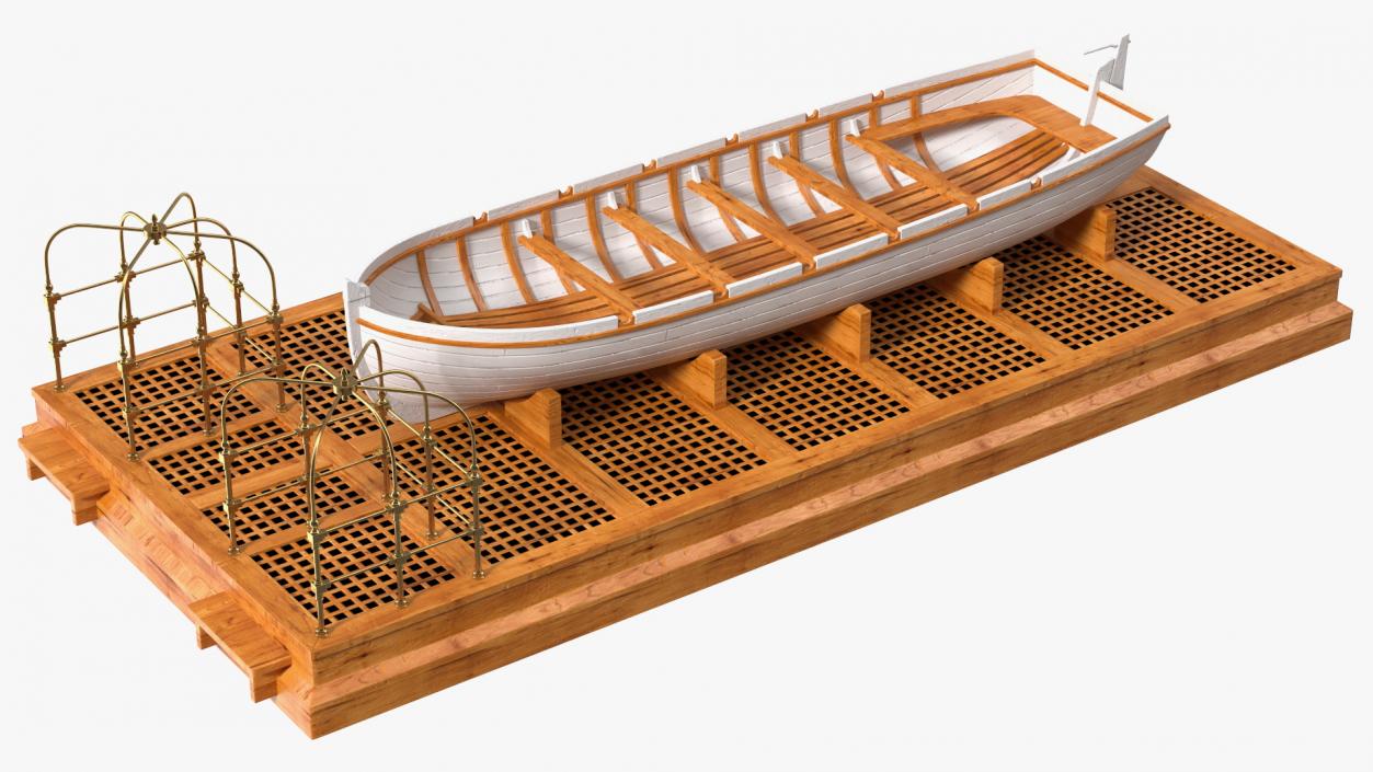 3D Old Wooden Boat on Deck model