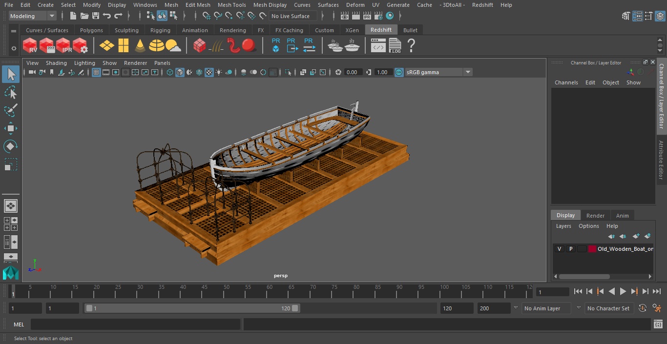 3D Old Wooden Boat on Deck model