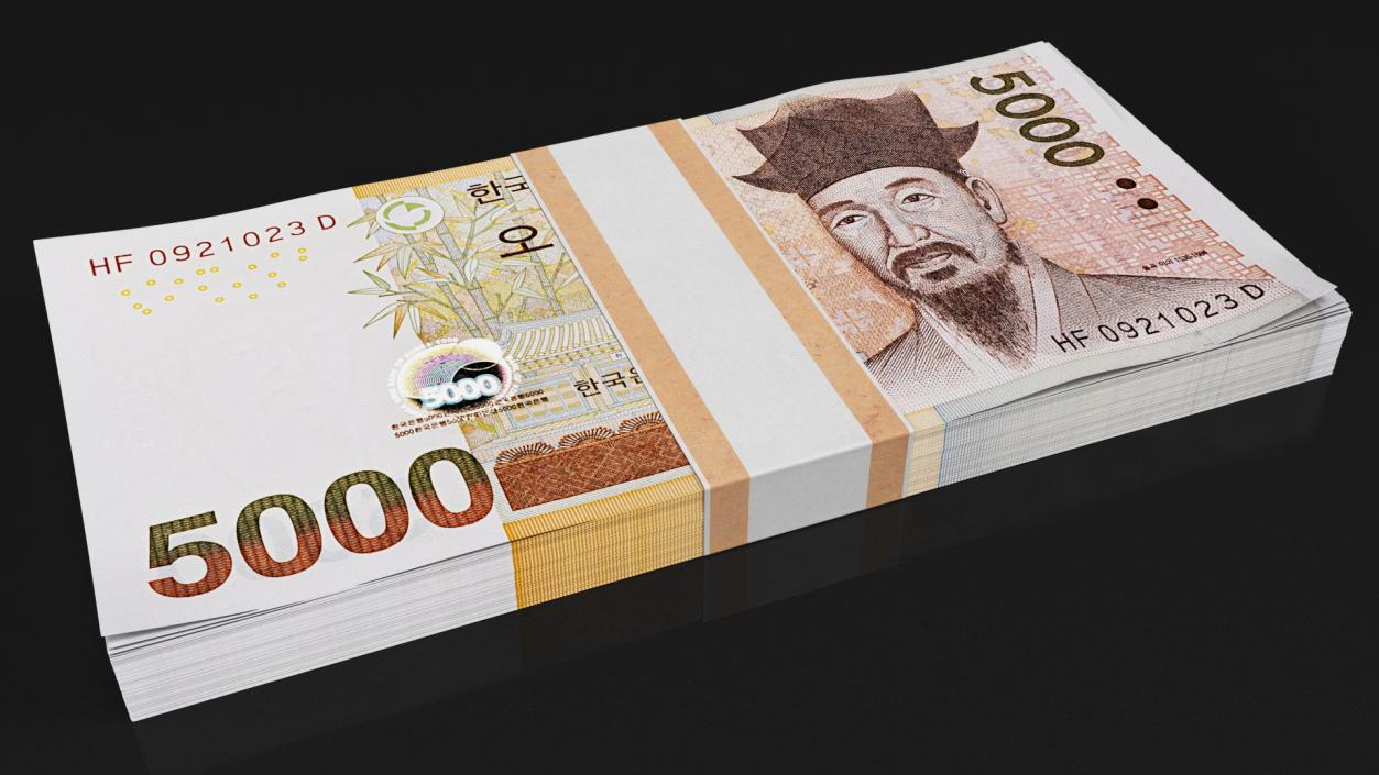 3D South Korean 5000 Won Banknotes Bundle model