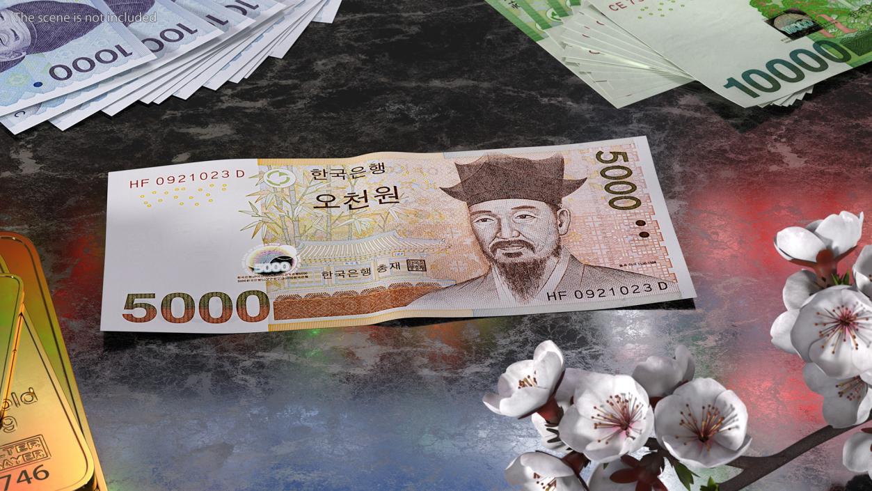 3D South Korean 5000 Won Banknotes Bundle model