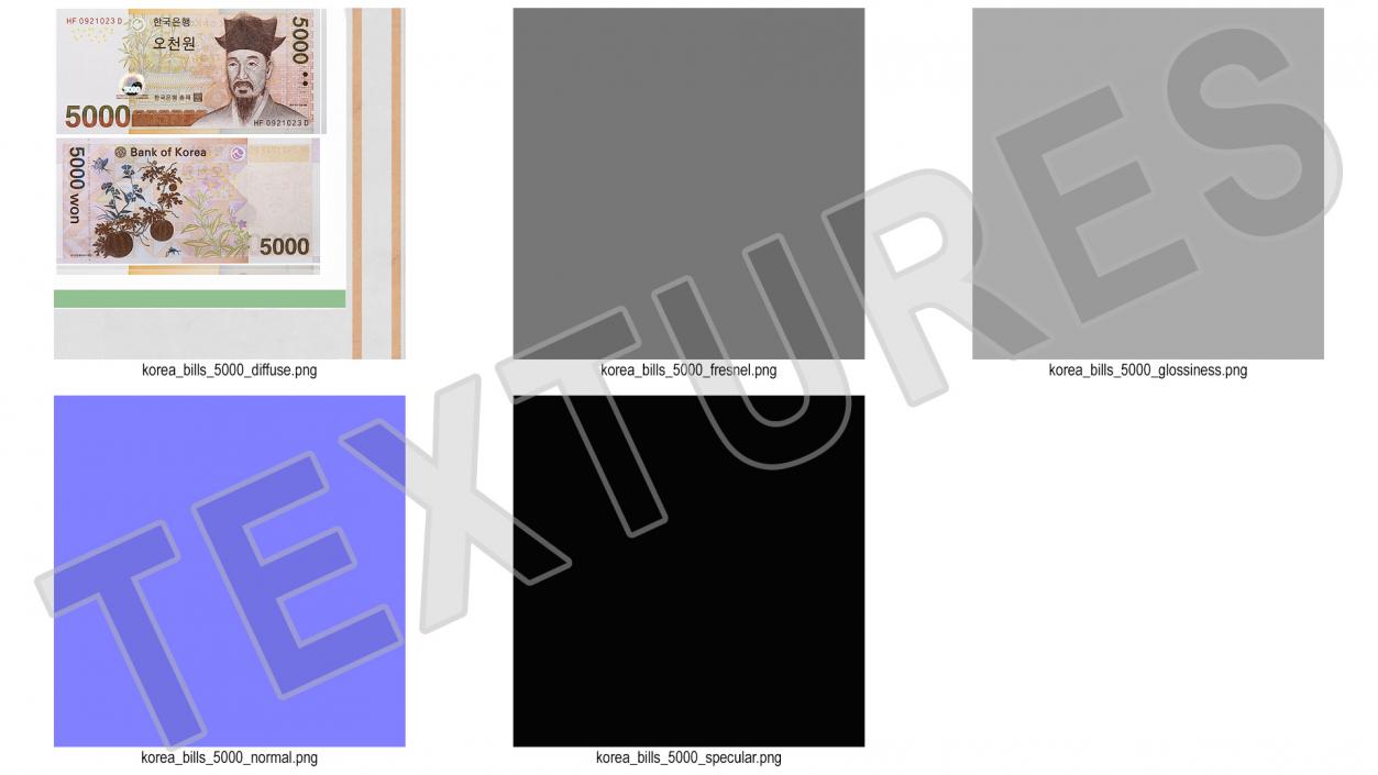 3D South Korean 5000 Won Banknotes Bundle model