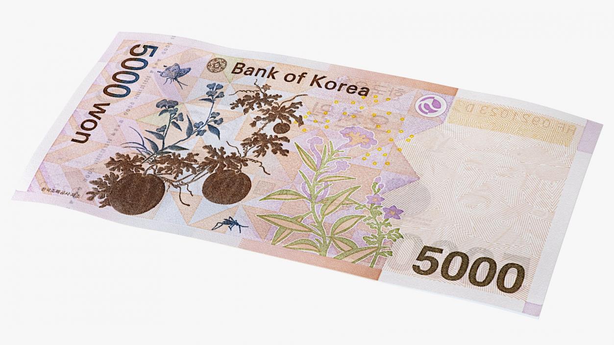 3D South Korean 5000 Won Banknotes Bundle model