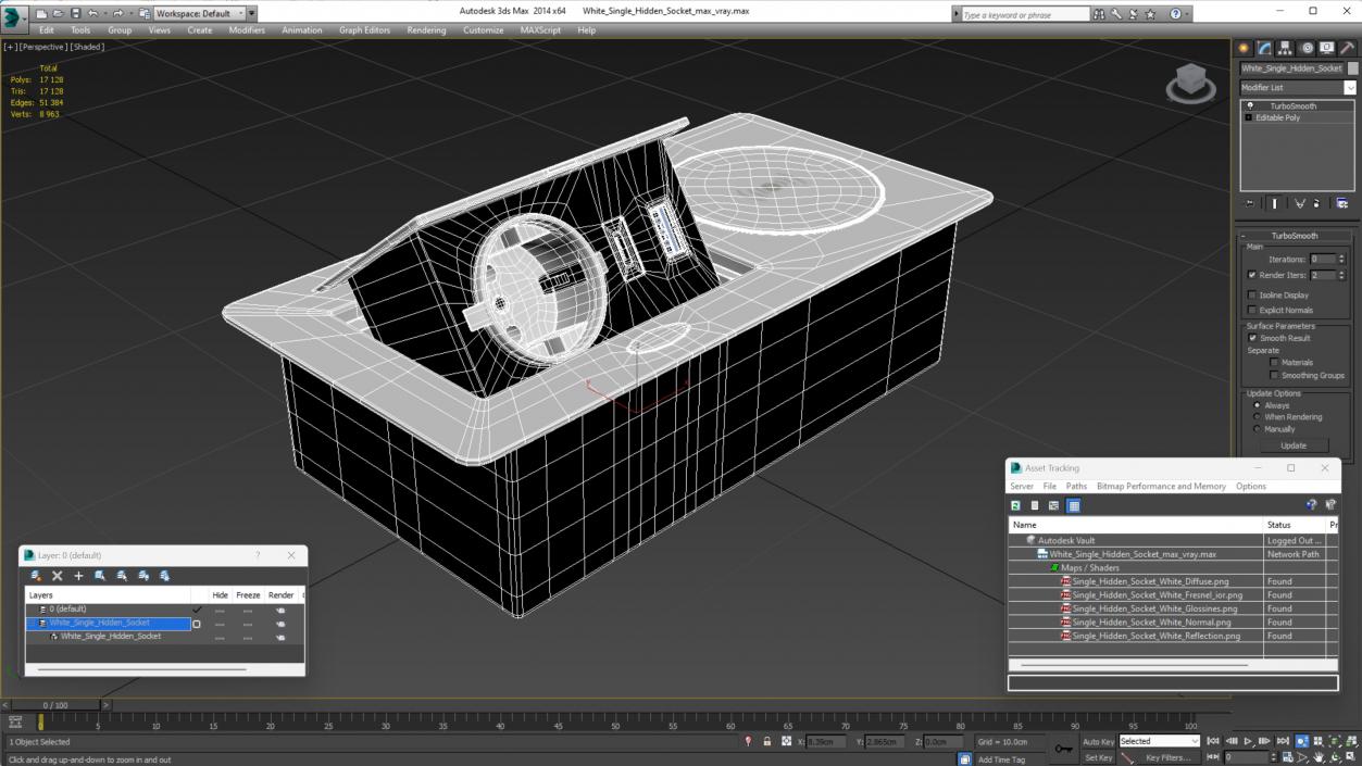 3D White Single Hidden Socket