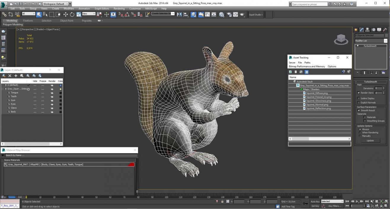 3D Gray Squirrel in a Sitting Pose 2 model