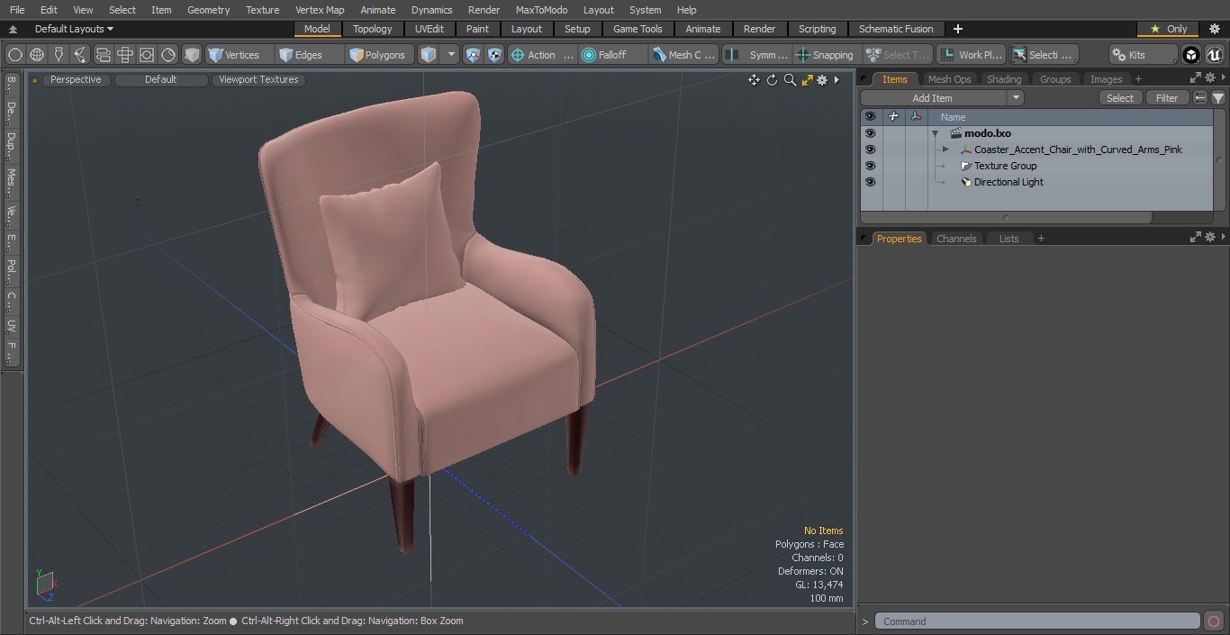 Coaster Accent Chair with Curved Arms Pink 3D