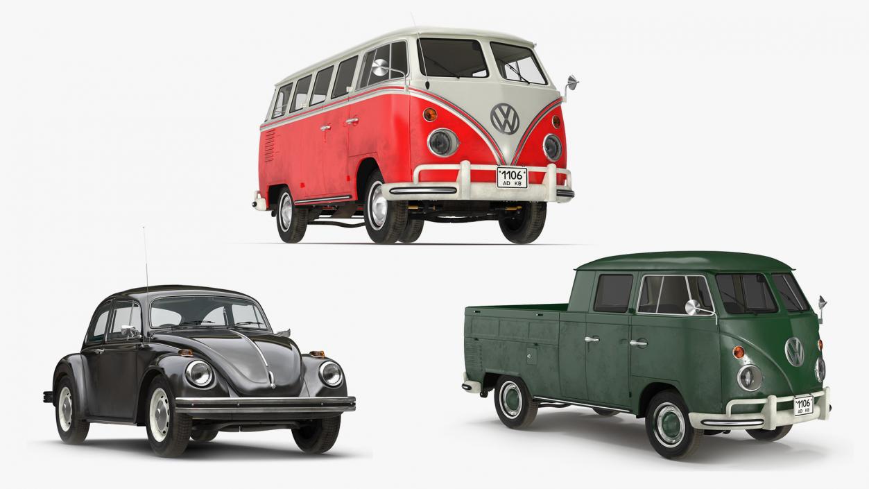 Retro Volkswagen Cars Collection 2 3D model