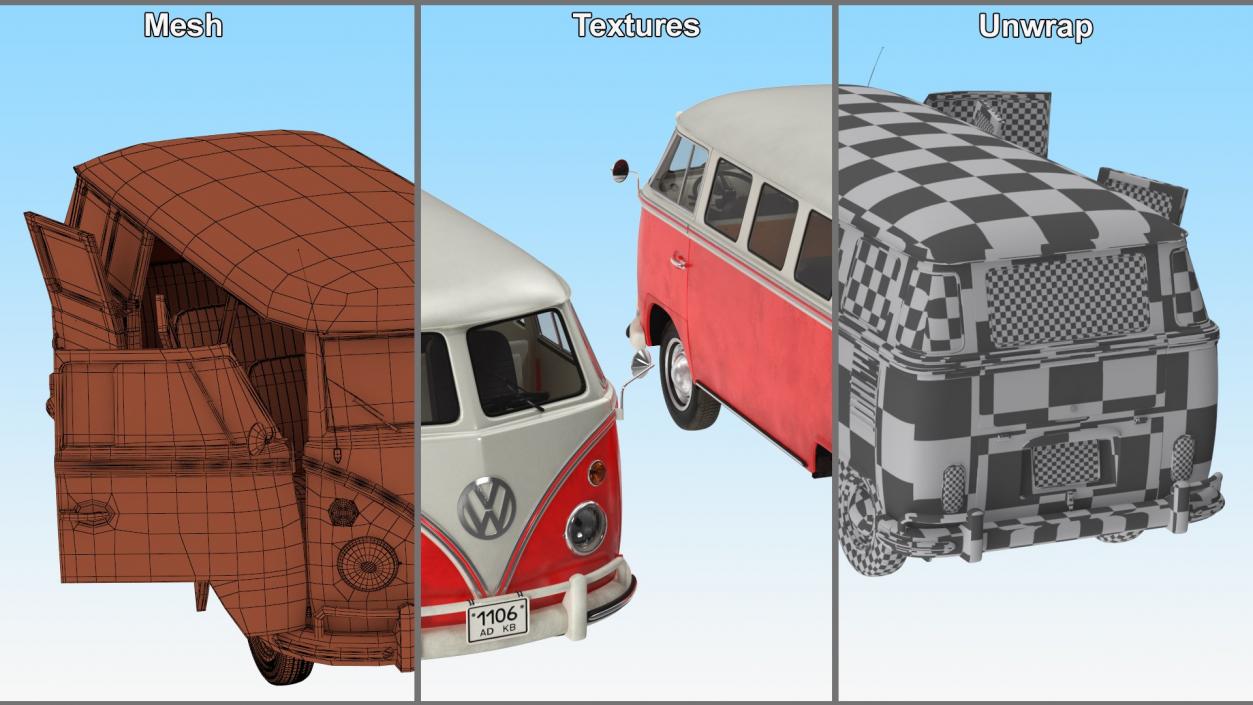 Retro Volkswagen Cars Collection 2 3D model