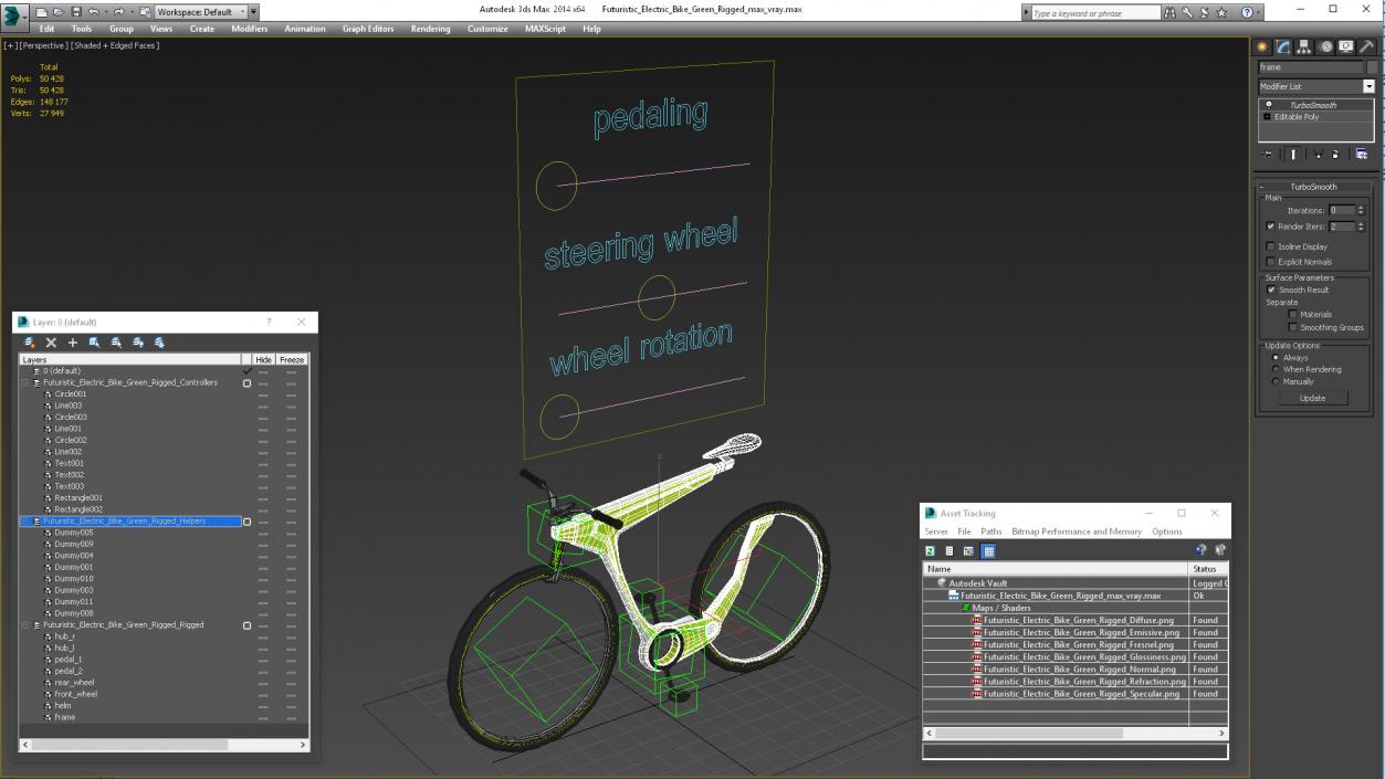 Futuristic Electric Bike Green Rigged 3D