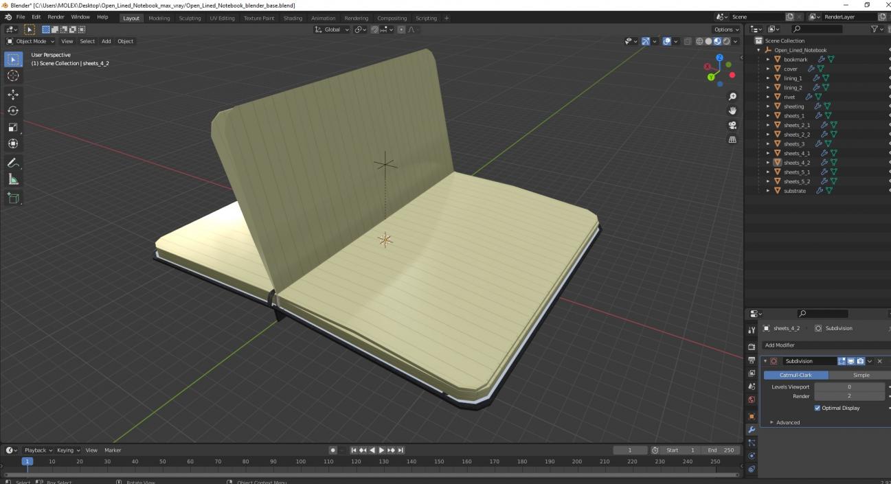 Open Lined Notebook 3D model