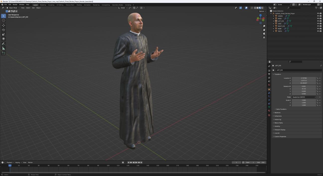 3D model Catholic Priest Recites Prayer