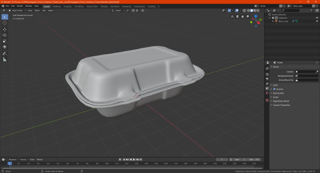 3D Rectangular Food Container Closed model