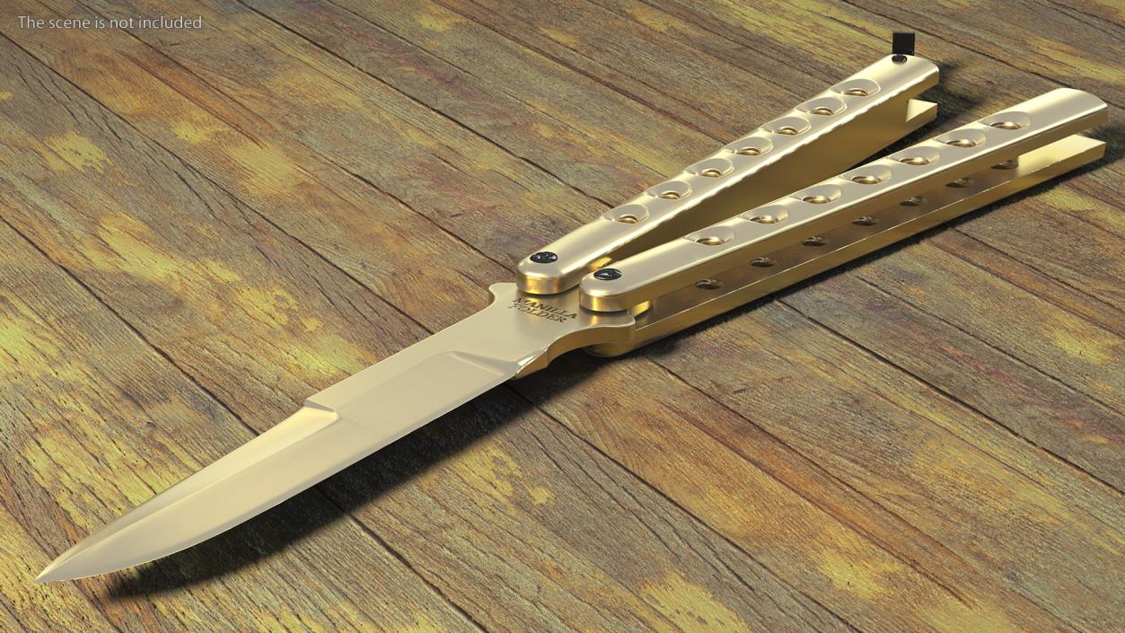 3D Schrade Manilla Folder Butterfly Knife Gold model