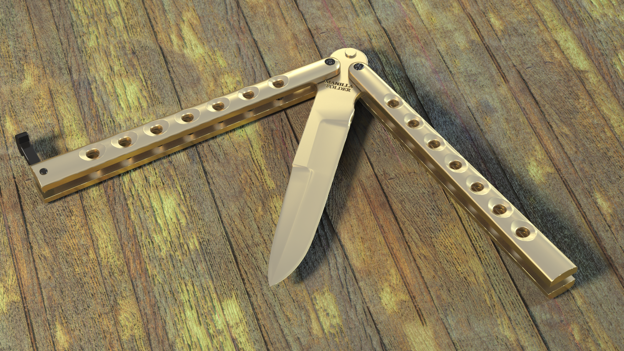 3D Schrade Manilla Folder Butterfly Knife Gold model