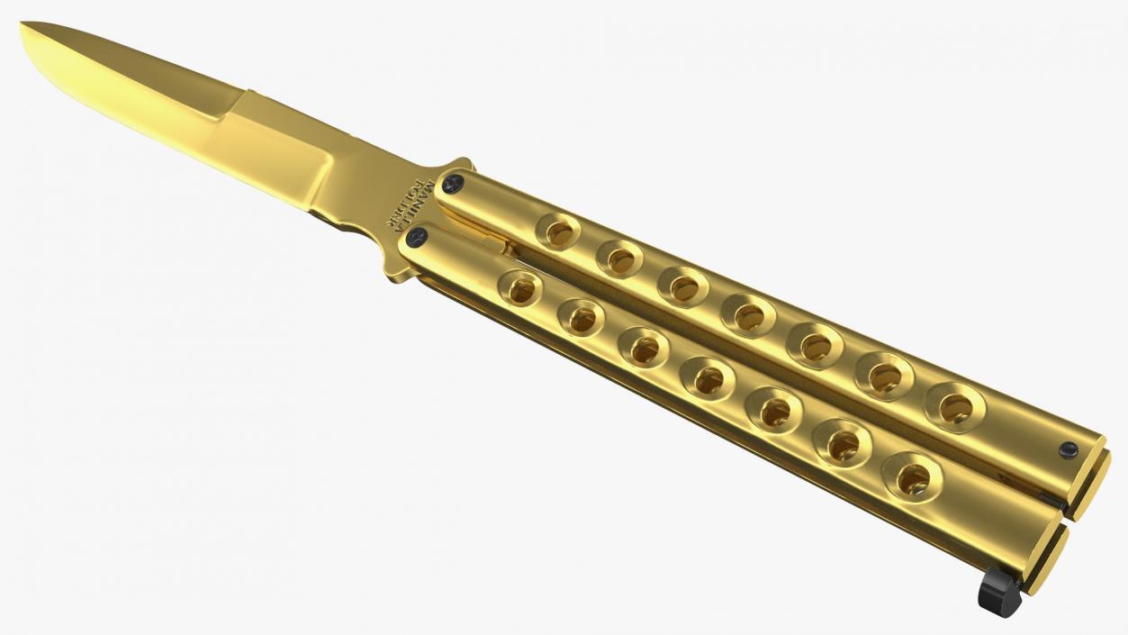 3D Schrade Manilla Folder Butterfly Knife Gold model