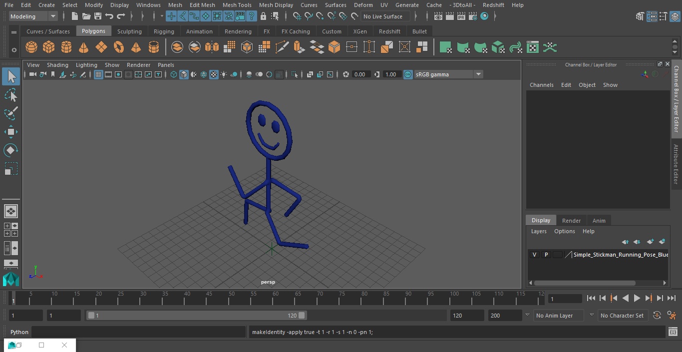 3D Simple Stickman Running Pose Blue model