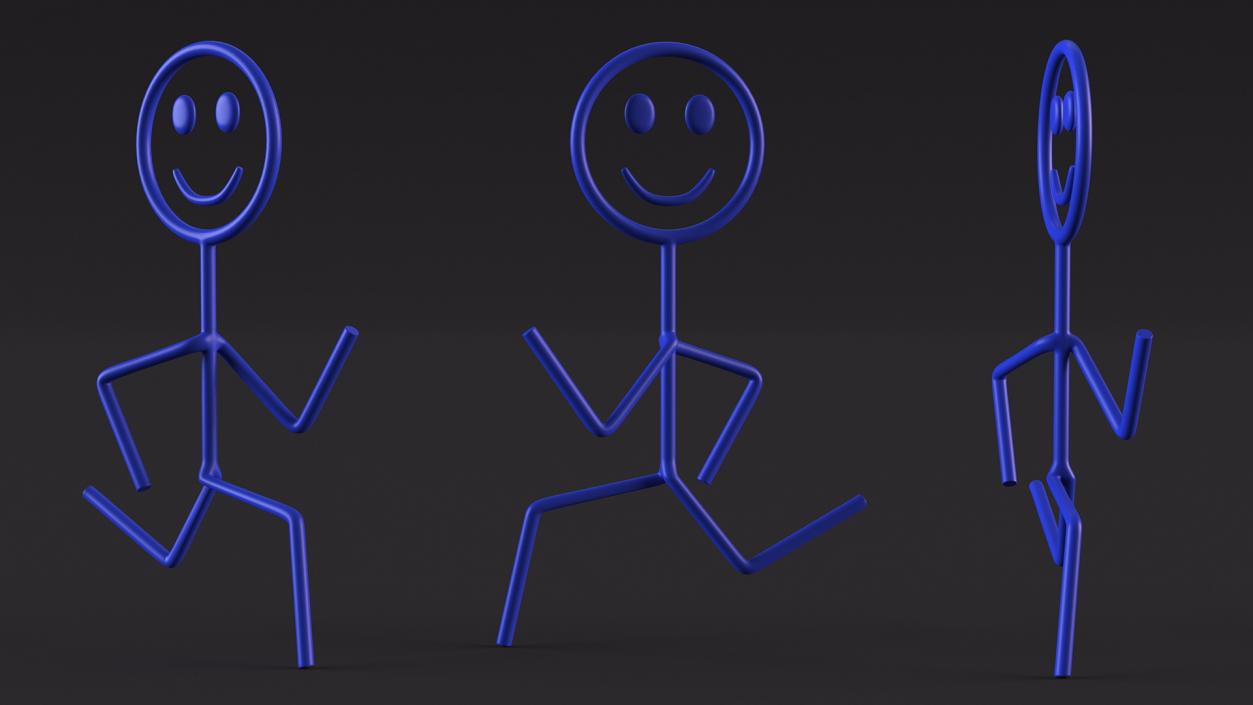 3D Simple Stickman Running Pose Blue model