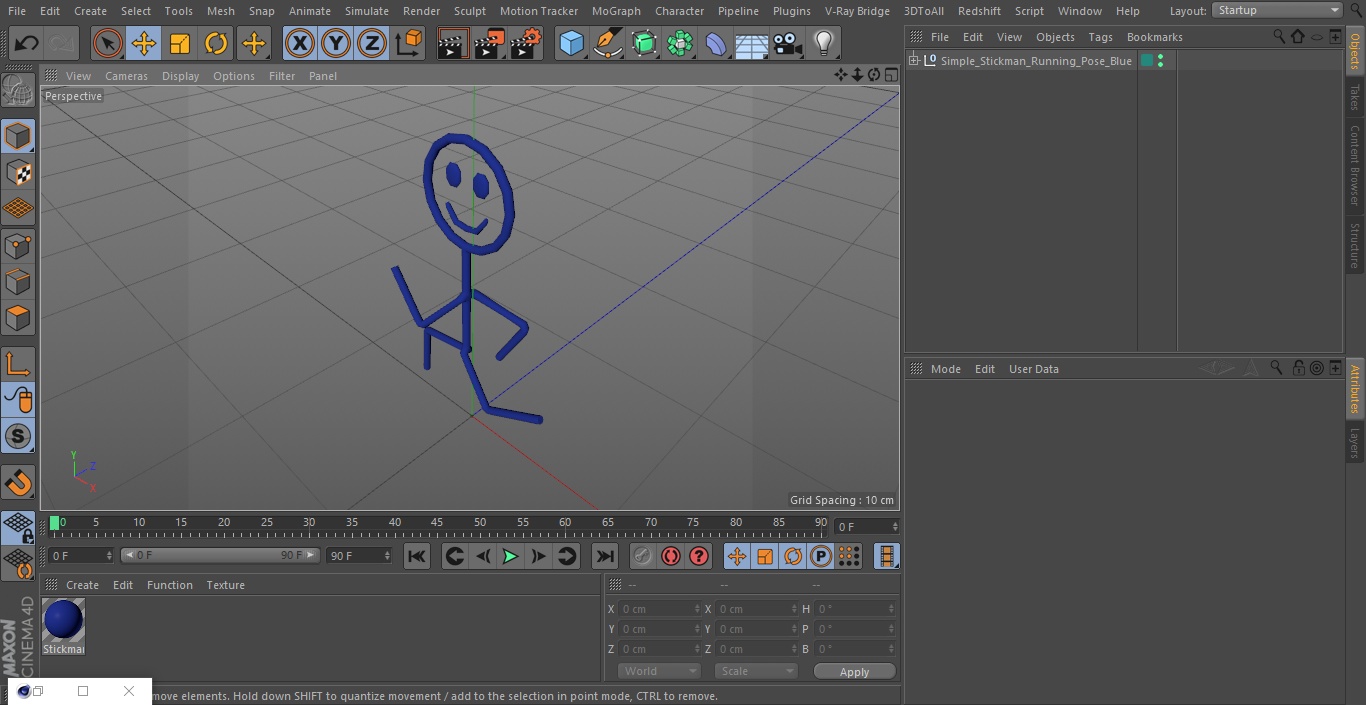 3D Simple Stickman Running Pose Blue model