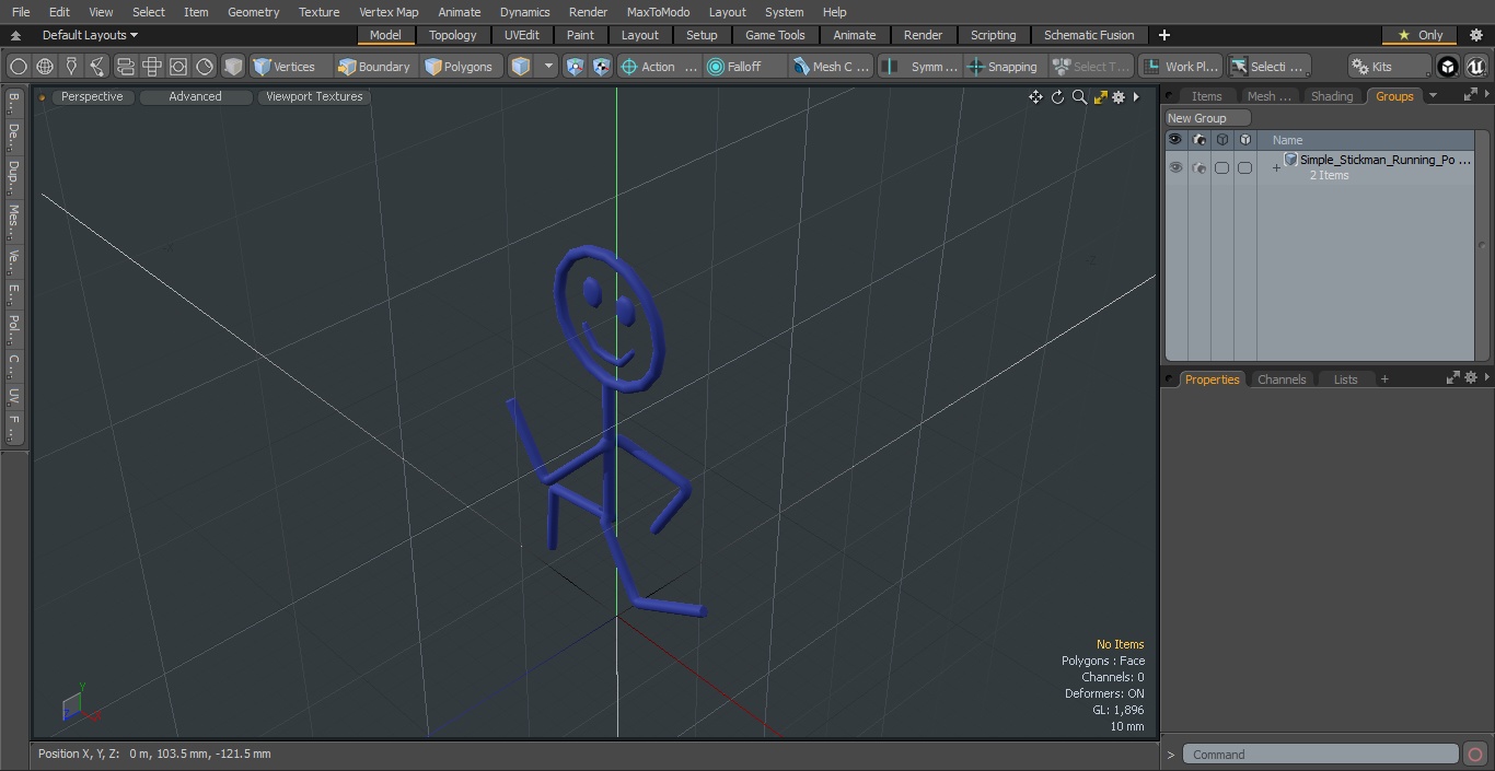 3D Simple Stickman Running Pose Blue model