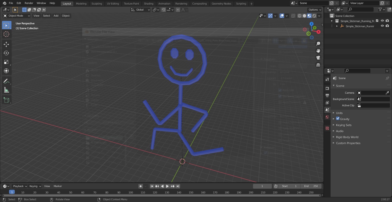 3D Simple Stickman Running Pose Blue model