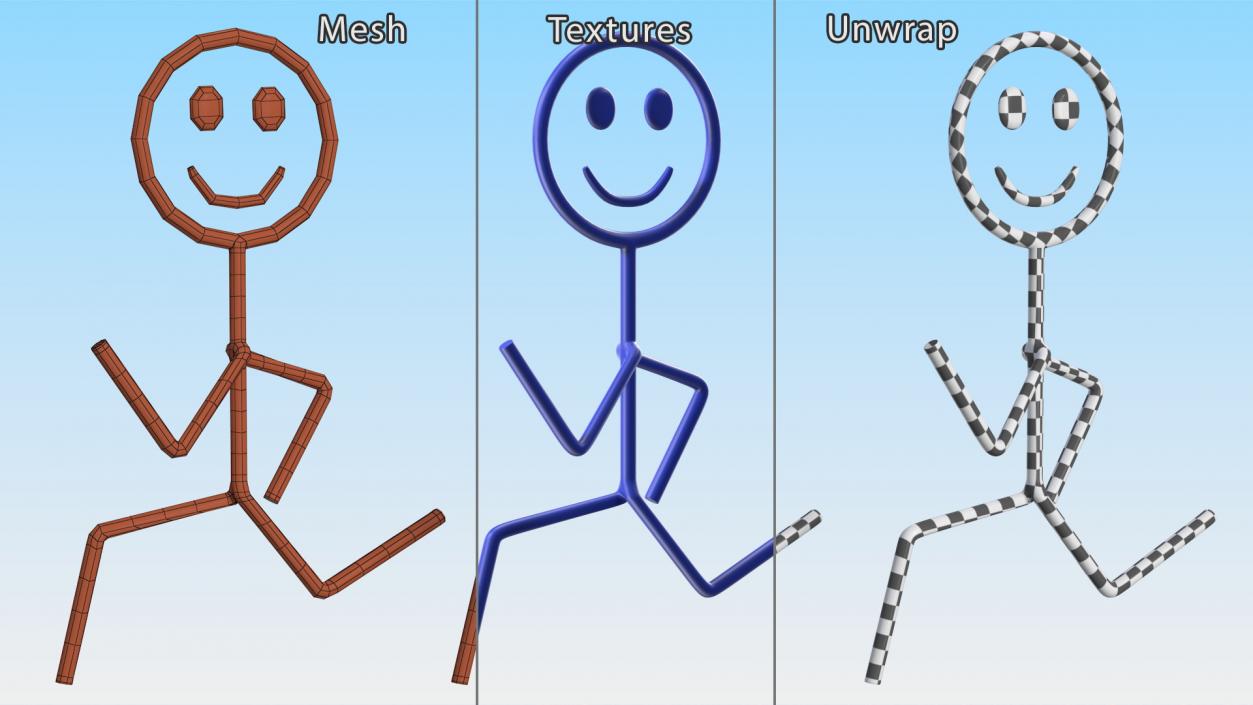 3D Simple Stickman Running Pose Blue model