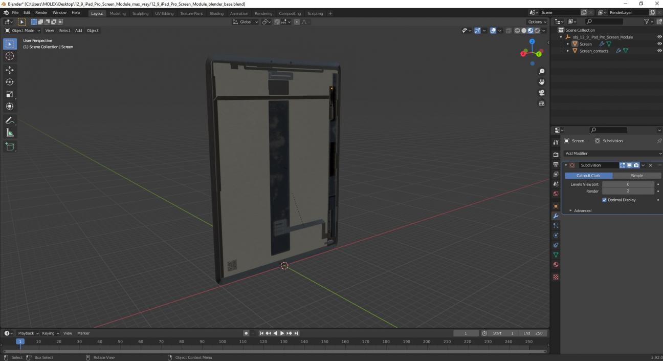 12 9 iPad Pro Screen Module 3D