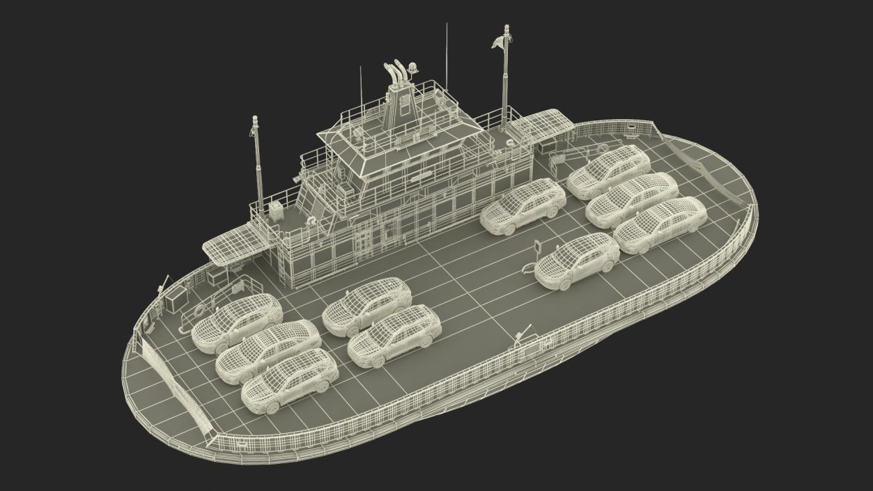 3D model Ferry Ship with Brand Vehicles