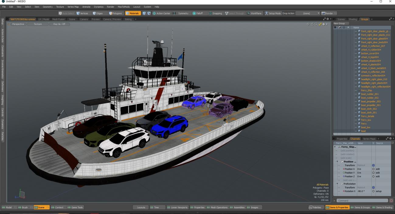 3D model Ferry Ship with Brand Vehicles