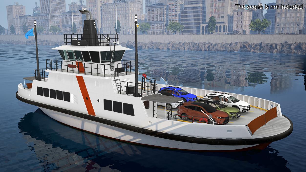 3D model Ferry Ship with Brand Vehicles